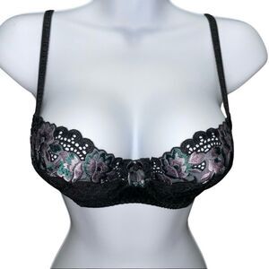 Gossard Black Lace Embroidered Floral Bra Size 34B